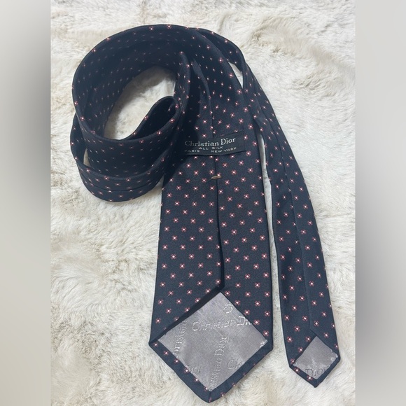 Christian Dior Tie Navy Blue and Red - Picture 5 of 11